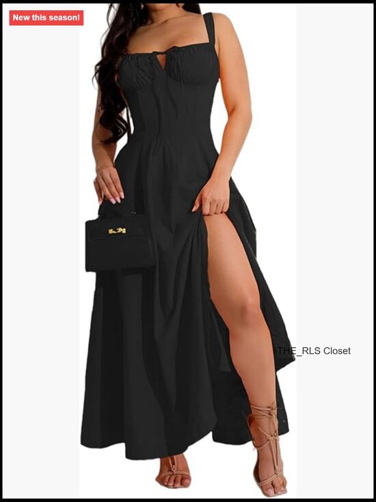 Dresses & Skirts - Milkmaid Corset Dress Spaghetti Strap Bustier A Line Slit Swing Flowy Casual